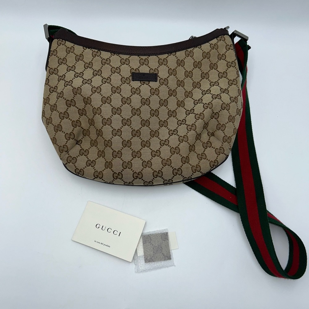 (SOLD) Gucci Brown Monogram Canvas Hobo Messenger Cross-Body Bag - Picture 1 of 16